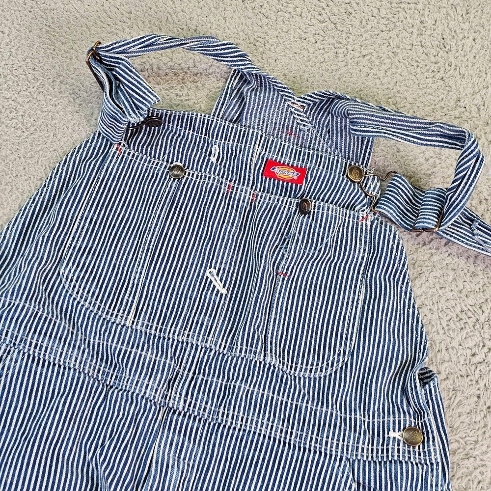 Dickies Bib Overalls Mens 34x30 Blue Hickory Stripe Denim Workwear Carpenter